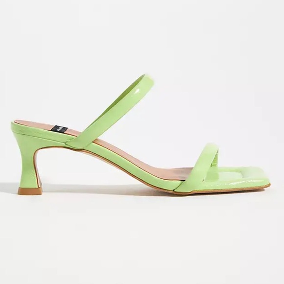 New Angel Alarcon x Anthropologie 7 Neon Lime Green Leather Strappy Kitten Mules - Picture 2 of 7